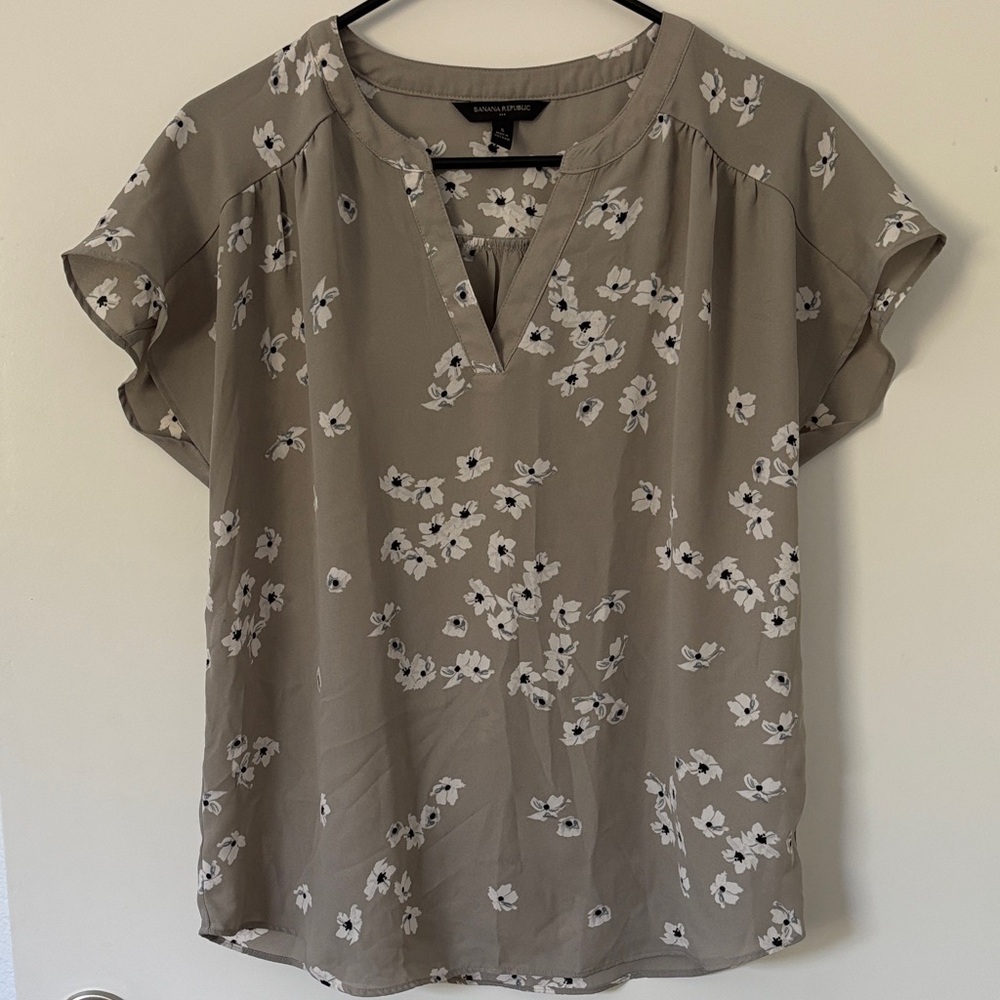 Banana Republic Taupe Floral Blouse